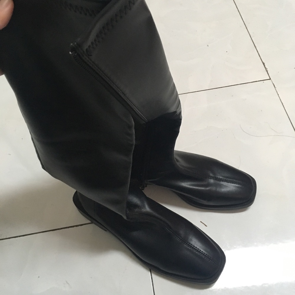 Black faux leather boots avant garde lagenlook 37 chimass and kinsh square heel